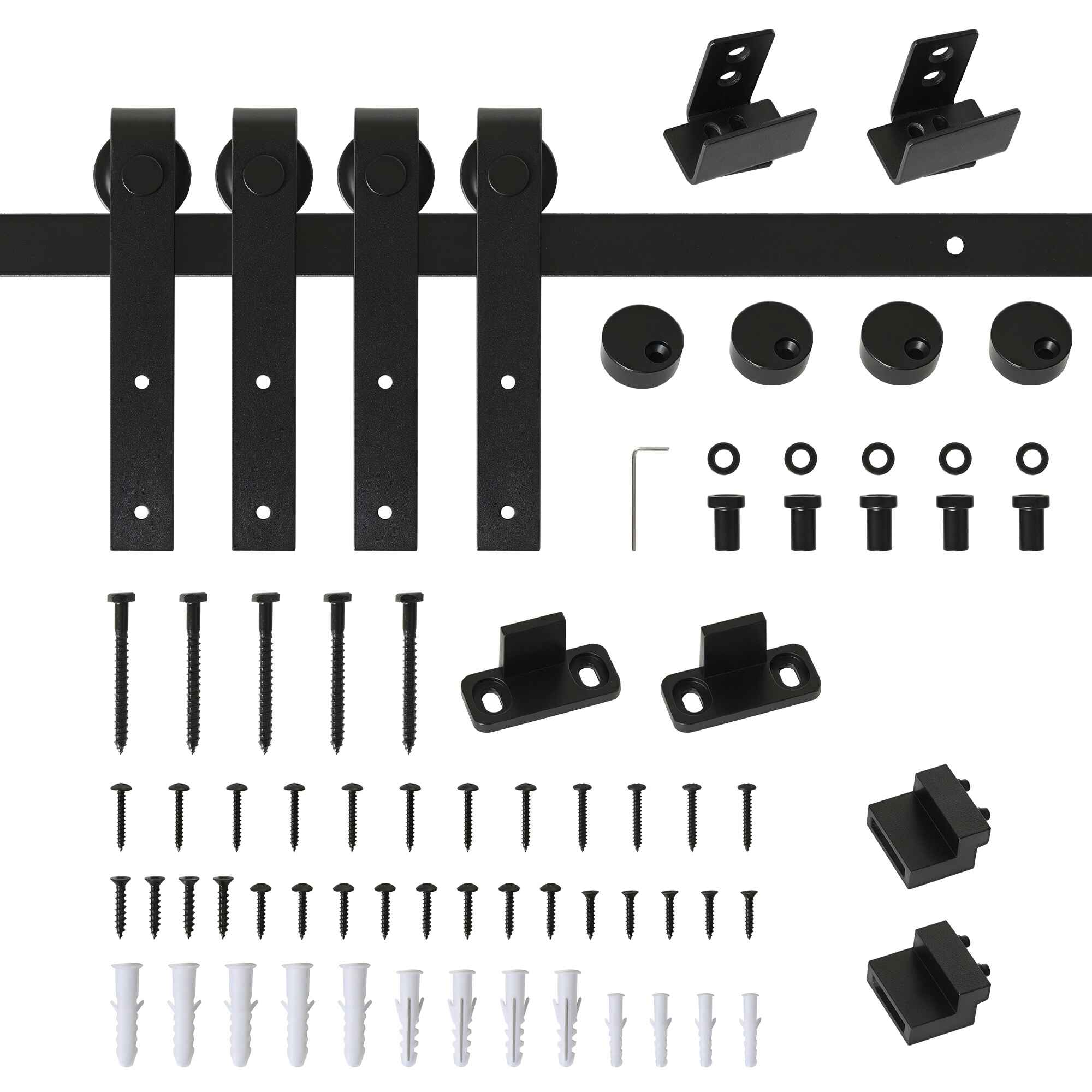 Herrajes Puertas Correderas 200 cm, Kit de Guía para Puerta Corredera Doble de Madera Ancho 50 cm, para Mueble de TV, Armario, Acero al Carbono, Negro