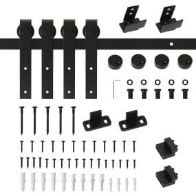 Herrajes Puertas Correderas 200 cm, Kit de Guía para Puerta Corredera Doble de Madera Ancho 50 cm, para Mueble de TV, Armario, Acero al Carbono, Negro