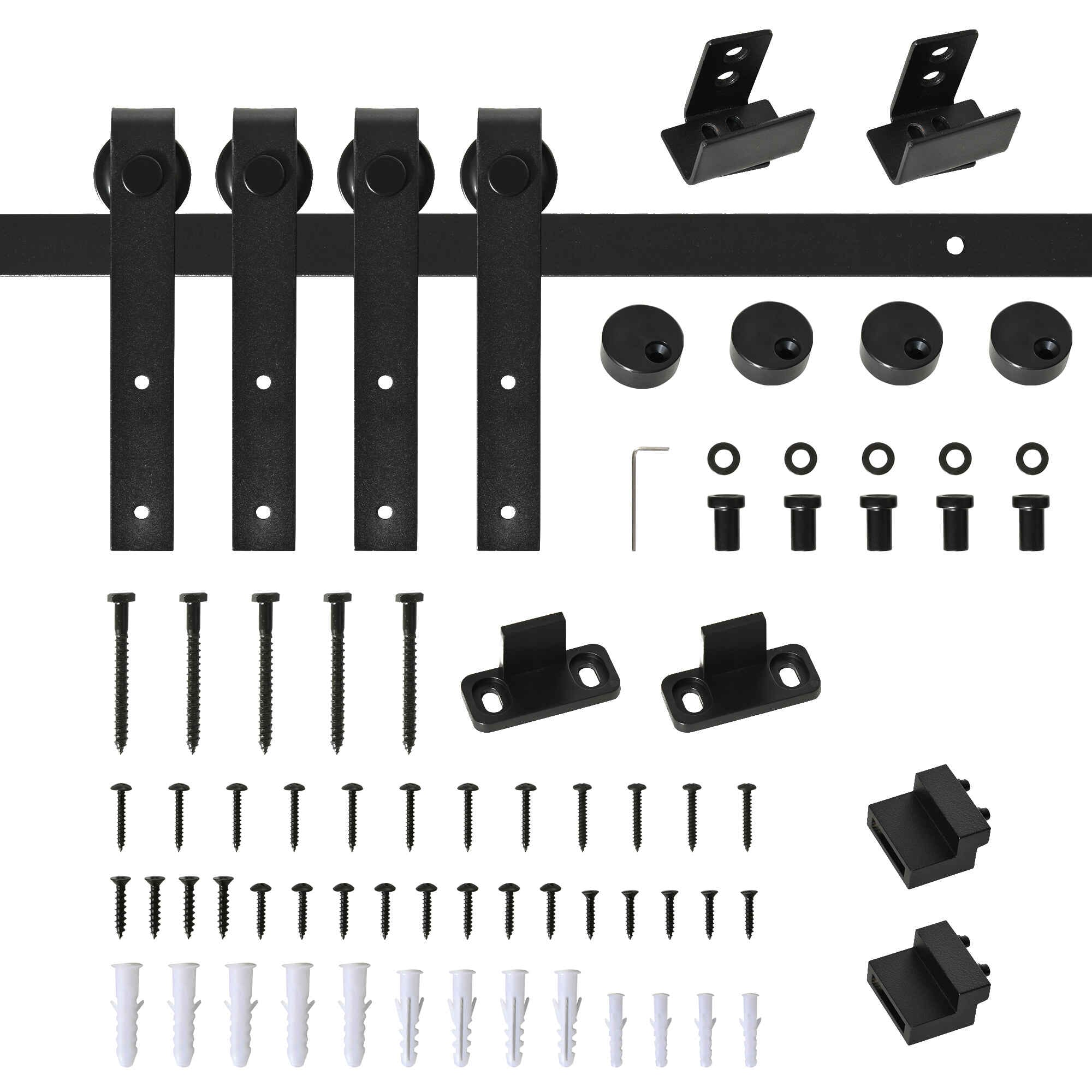 Herrajes Puertas Correderas 183 cm, Kit de Guía para Puerta Corredera Doble de Madera Ancho 45 cm, para Mueble de TV, Armario, Acero al Carbono, Negro