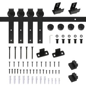 Herrajes Puertas Correderas 183 cm, Kit de Guía para Puerta Corredera Doble de Madera Ancho 45 cm, para Mueble de TV, Armario, Acero al Carbono, Negro