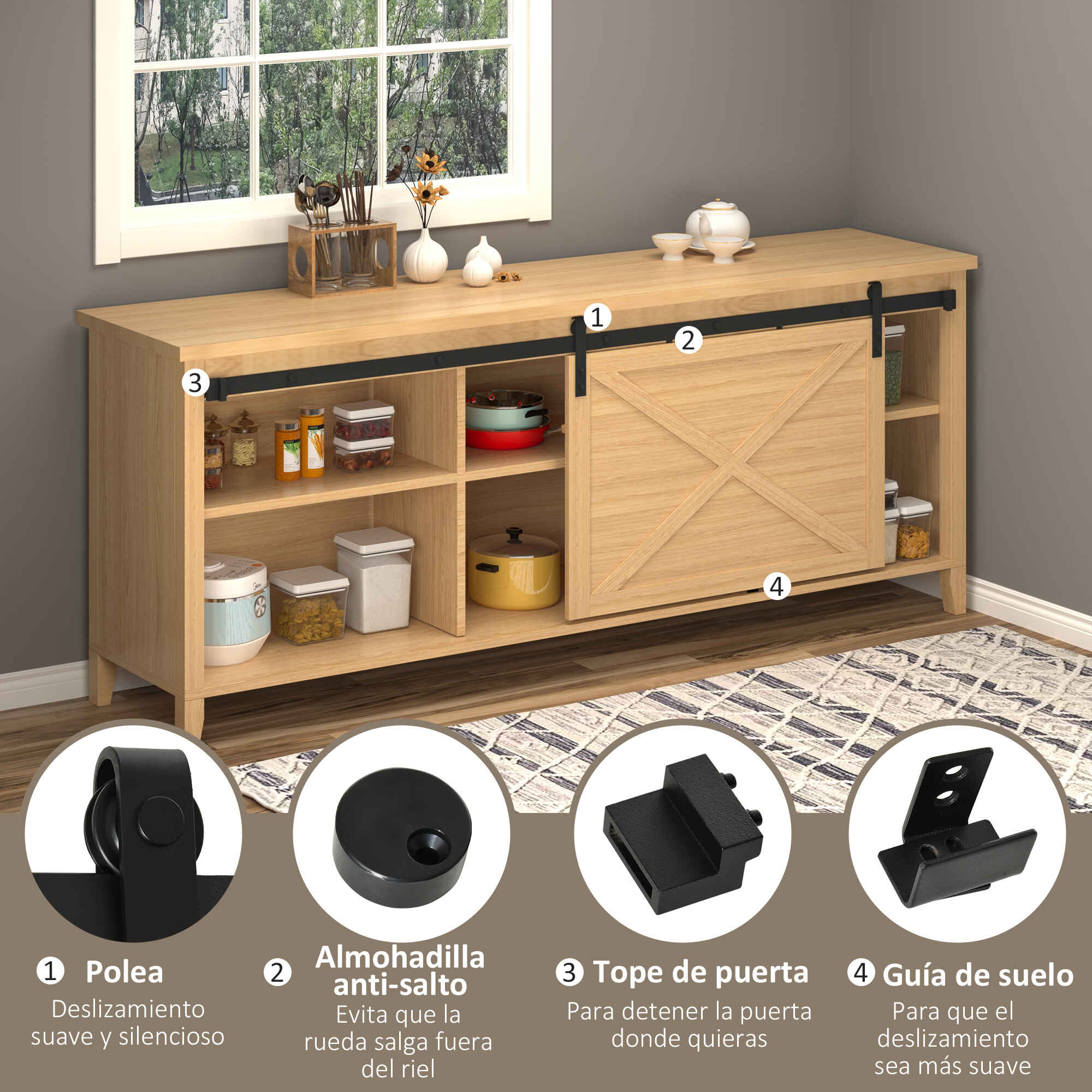 Mini Herraje para Puerta Corredera 200 cm Kit de Accesorios / Guías para Puerta Corrediza de Madera con 2 Rieles de Acero al Carbono Carga 20 kg 200x0,4x18 cm Negro