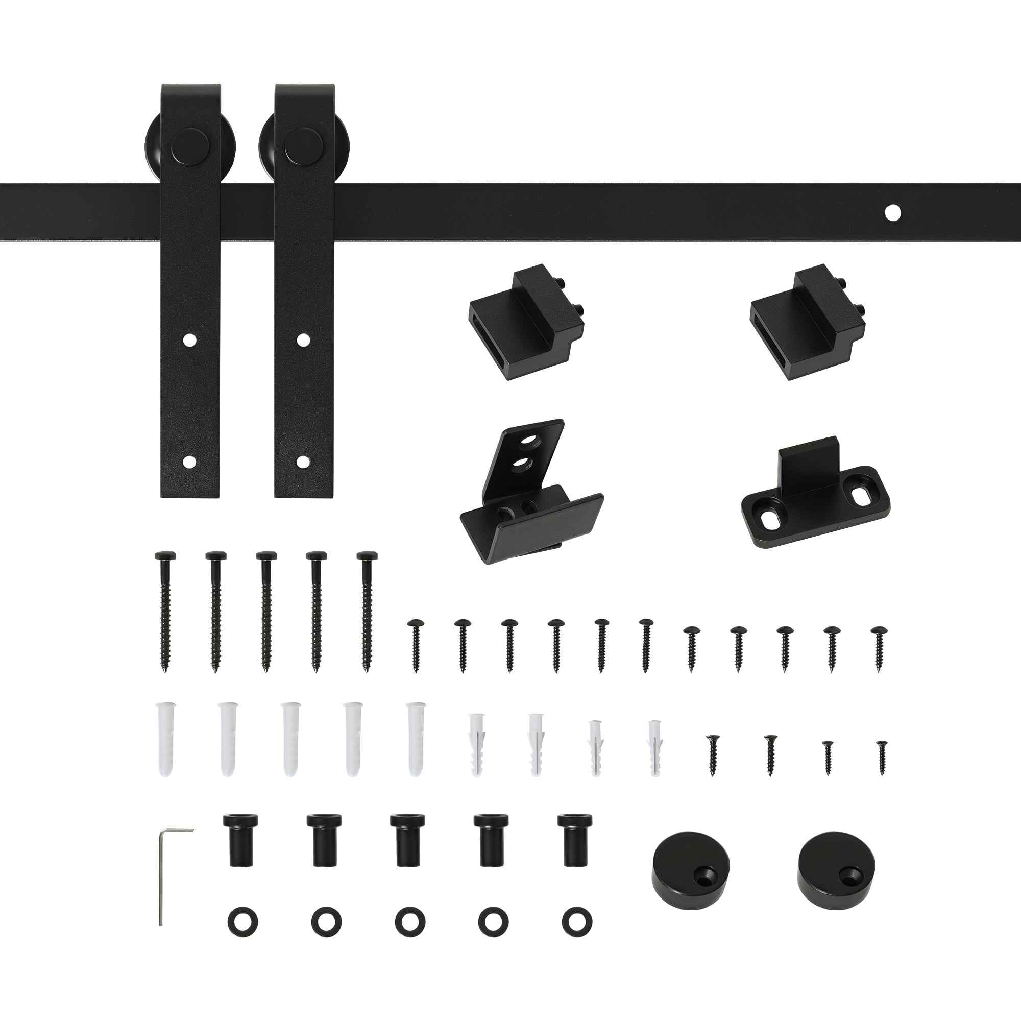 Mini Herraje para Puerta Corredera 200 cm Kit de Accesorios / Guías para Puerta Corrediza de Madera con 2 Rieles de Acero al Carbono Carga 20 kg 200x0,4x18 cm Negro