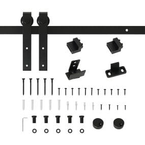 Mini Herraje para Puerta Corredera 200 cm Kit de Accesorios / Guías para Puerta Corrediza de Madera con 2 Rieles de Acero al Carbono Carga 20 kg 200x0,4x18 cm Negro