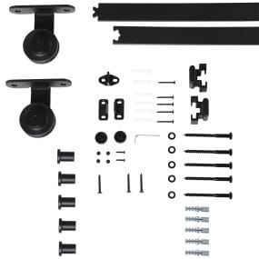 Herrajes para Puertas Correderas 200 cm, Kit de Accesorios / Guías para Puerta Corredera con 2 Rieles de Acero al Carbono, Guía de Suelo, 2 Topes, Dispositivo Antideslizante, para Garaje Armario Negro
