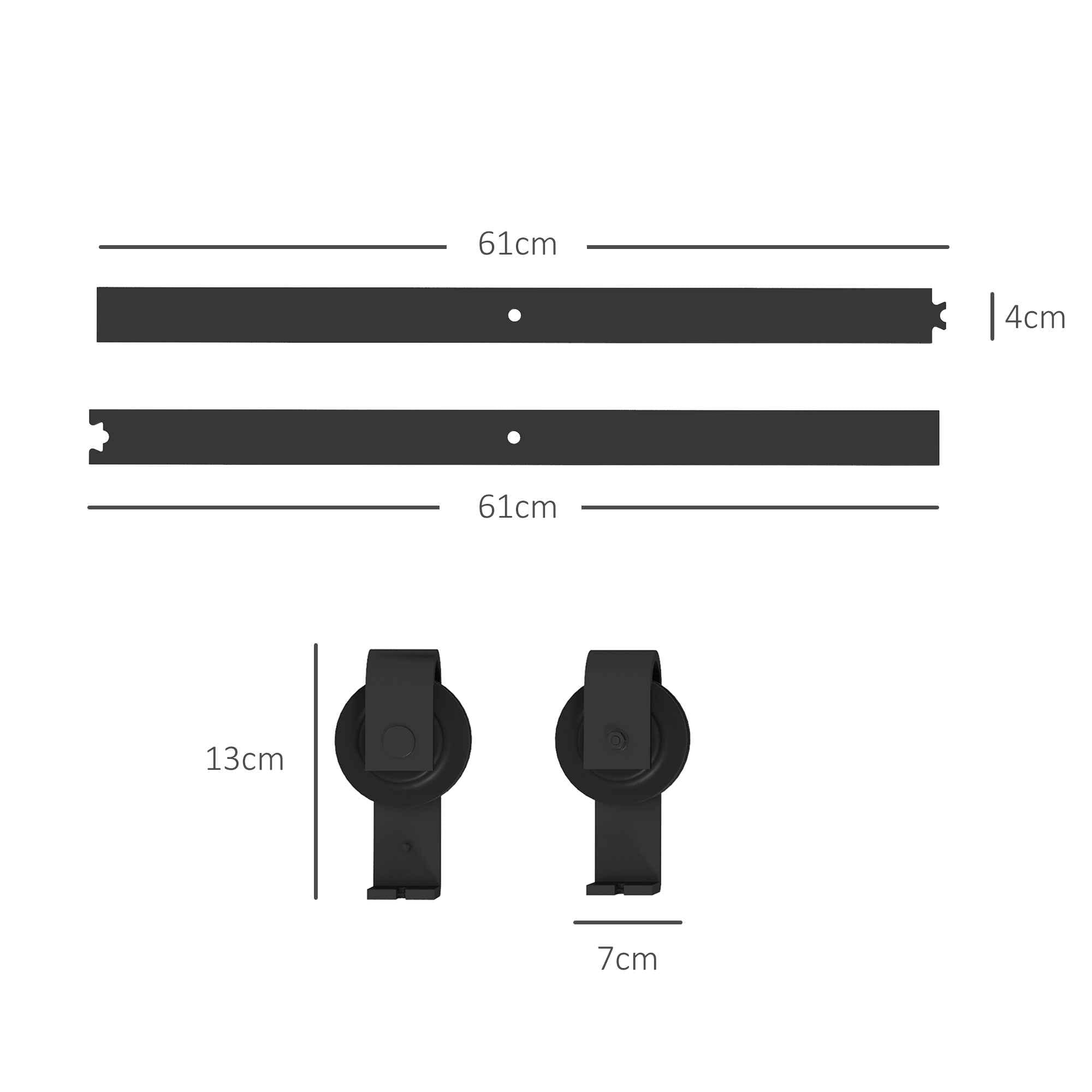 4FT/122CM Herrajes para Puerta Corredera Plegable Kit de Puerta Corrediza para 2 Puertas con Riel / Guía para Granero Negro