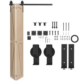 4FT/122CM Herrajes para Puerta Corredera Plegable Kit de Puerta Corrediza para 2 Puertas con Riel / Guía para Granero Negro