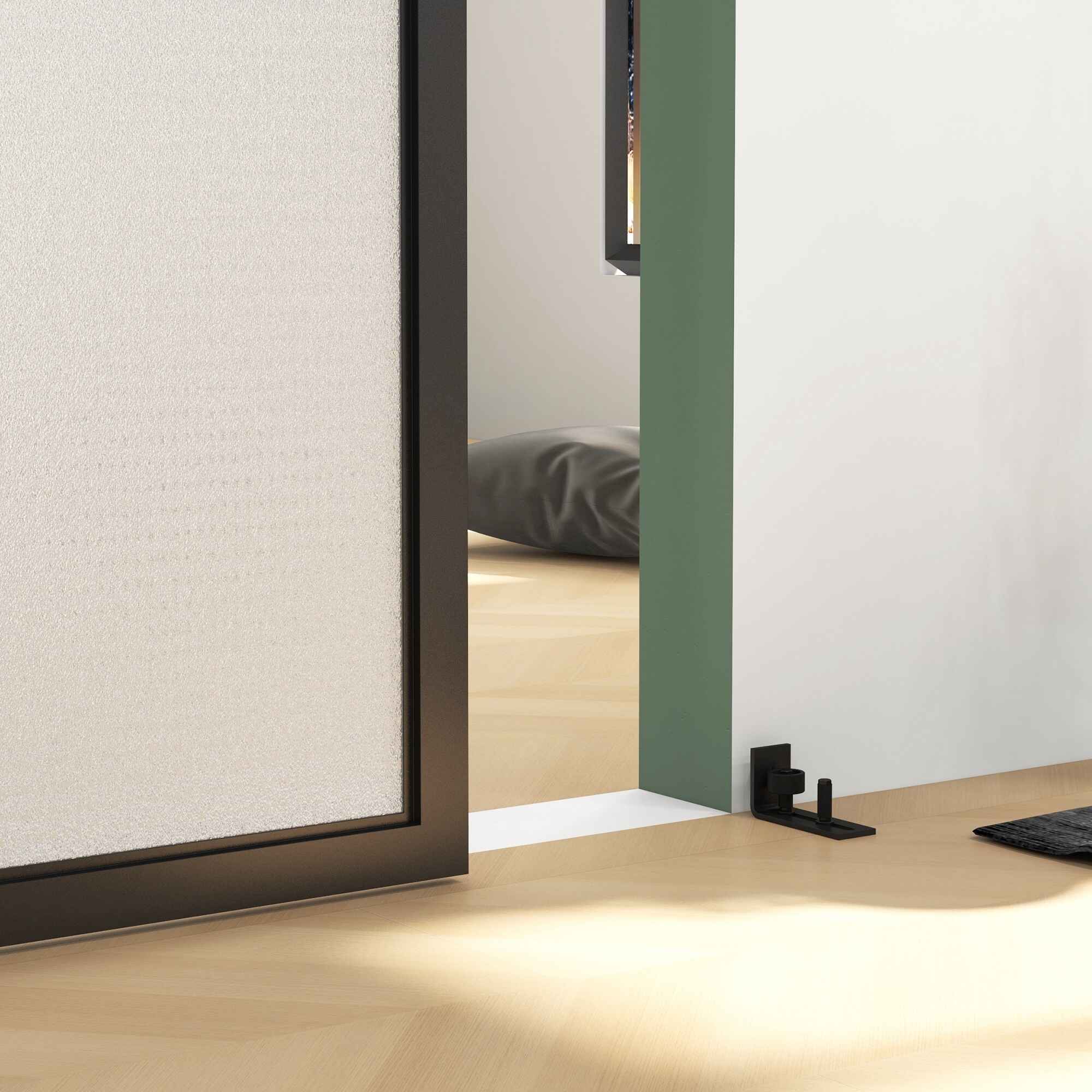 6,6FT/200cm Herrajes para Puerta Corredera Kit Guía para Puerta Corredera con Amortiguador sin Perforación Kit de Accesorios para Puerta Corrediza con 2 Rieles para Granero Negro
