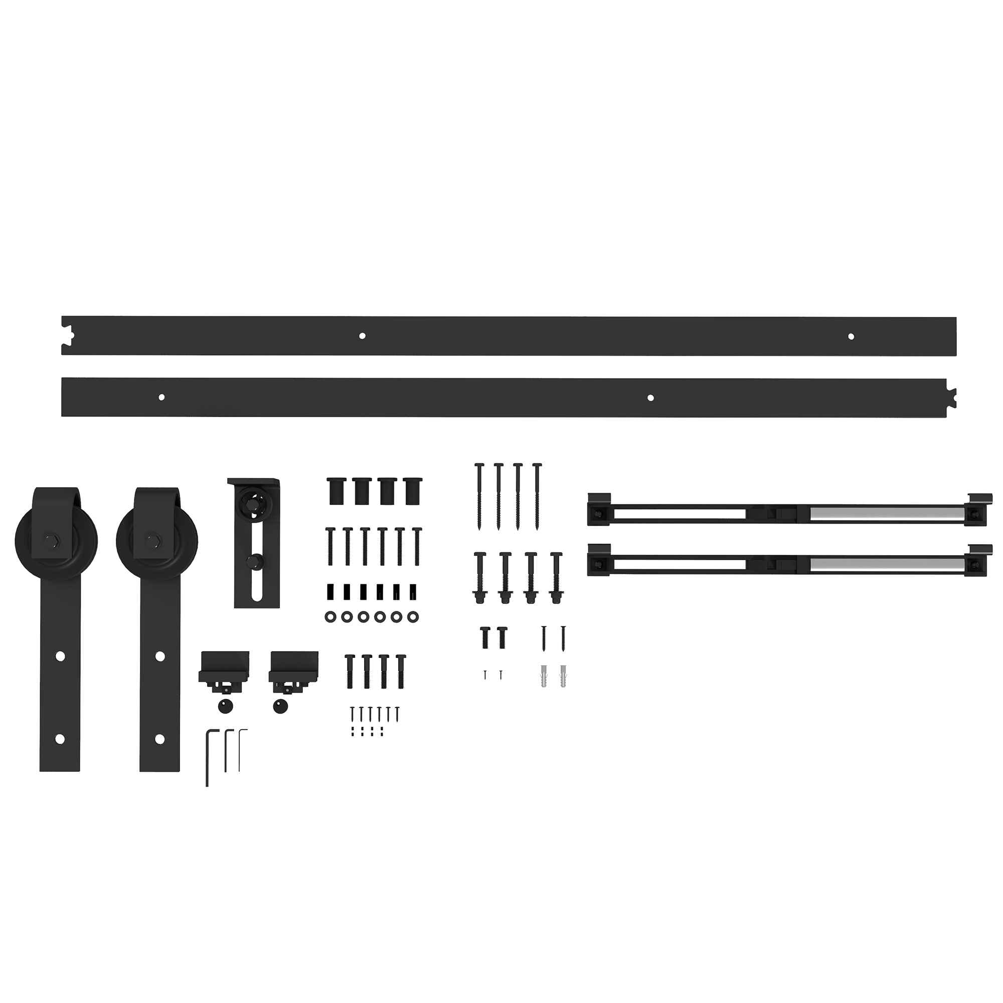 6,6FT/200cm Herrajes para Puerta Corredera Kit Guía para Puerta Corredera con Amortiguador sin Perforación Kit de Accesorios para Puerta Corrediza con 2 Rieles para Granero Negro