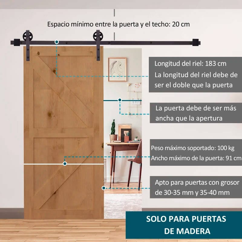 6FT/183cm Herraje para Puerta Corredera Kit de Accesorios para Puerta Corrediza de Madera con Guía de Suelo Riel de Acero al Carbono Café Oscuro