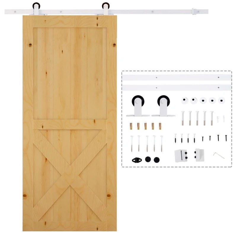 183 cm Herraje para Puerta Corredera Kit de Accesorios para Puerta Corrediza de Madera con Guía de Suelo Riel de Acero al Carbono Blanco