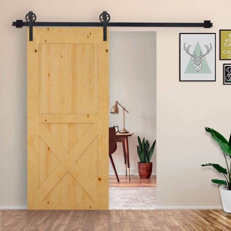 Herraje Puerta Corredera 200 cm Kit de Rieles Deslizantes para Puerta de Granero de Madera Acero al Carbono Baño Cocina Dormitorio Negro