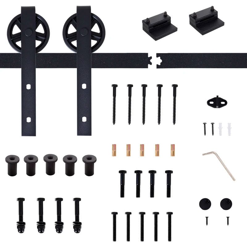 Herraje Puerta Corredera 200 cm Kit de Rieles Deslizantes para Puerta de Granero de Madera Acero al Carbono Baño Cocina Dormitorio Negro