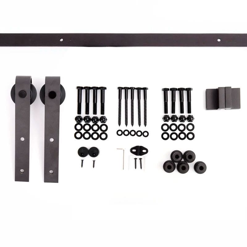 200 cm Herraje para Puerta Corredera de Madera Kit de Accesorios Guía de Riel con Tornillos Carga Máx. 90 kg Acero al Carbono Marrón