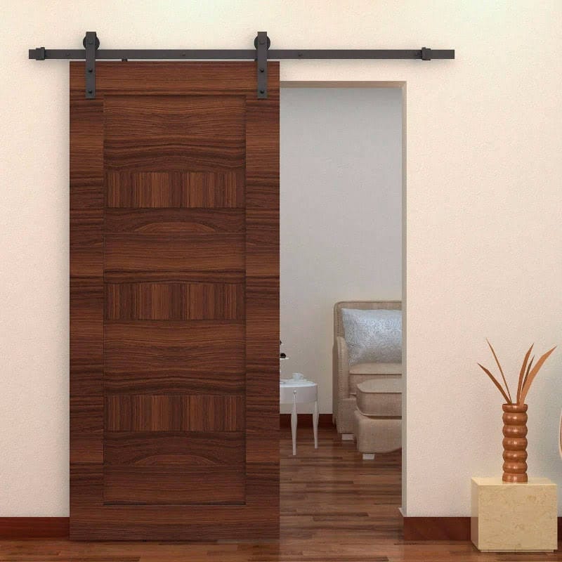 200 cm Herraje para Puerta Corredera de Madera Kit de Accesorios Guía de Riel con Tornillos Carga Máx. 90 kg Acero al Carbono Marrón