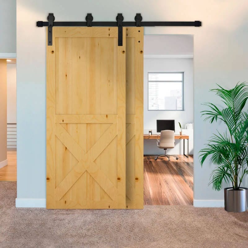 Herrajes Puerta Corredera 200 cm Kit de Acero al Carbono Accesorios para 2 Puertas Deslizantes de Madera de 100 cm de Ancho Baño Domitorio Cocina