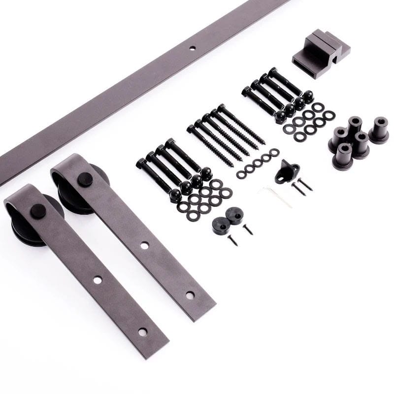 200 cm Herraje para Puerta Corredera de Madera Kit de Accesorios Guía de Riel con Tornillos Carga Máx. 90 kg Acero al Carbono Marrón