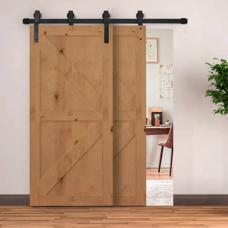 Herrajes Puerta Corredera 200 cm Kit de Acero al Carbono Accesorios para 2 Puertas Deslizantes de Madera de 100 cm de Ancho Baño Domitorio Cocina