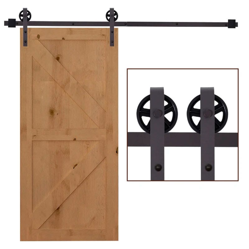 6FT/183cm Herraje para Puerta Corredera Kit de Accesorios para Puerta Corrediza de Madera con Guía de Suelo Riel de Acero al Carbono Café Oscuro