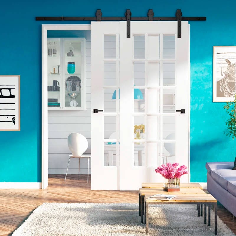 Herrajes Puerta Corredera 200 cm Kit de Acero al Carbono Accesorios para 2 Puertas Deslizantes de Madera de 100 cm de Ancho Baño Domitorio Cocina
