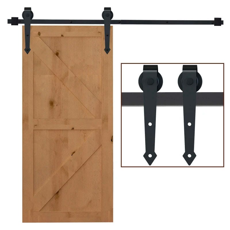 200cm/6.6FT Herraje para Puerta Corredera Tipo Flecha Kit de Accesorios para Puerta Corrediza Granero de Madera con Guía de Suelo Riel Acero al Carbono Negro