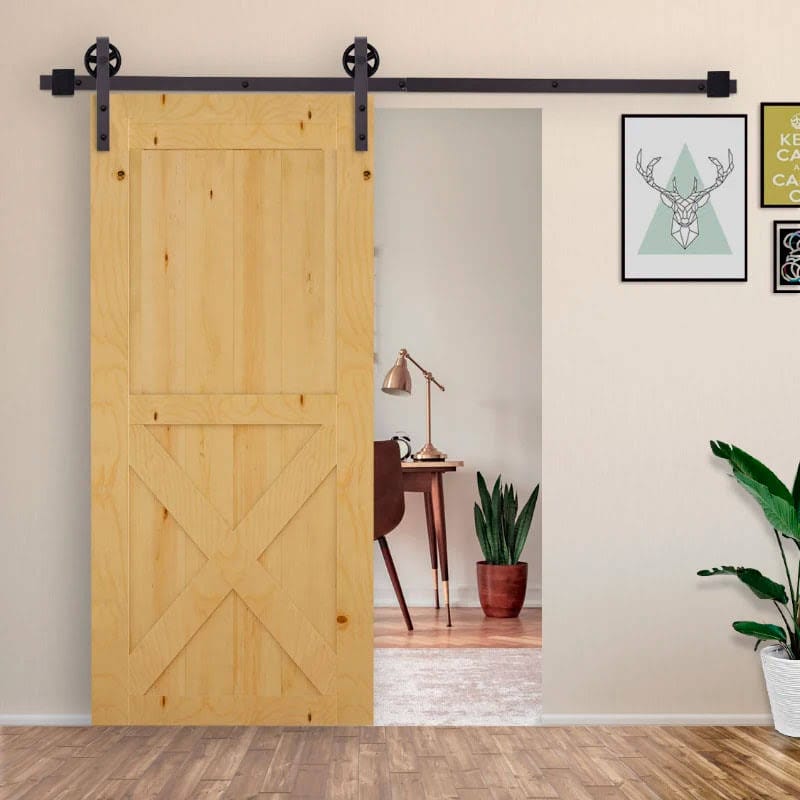 6FT/183cm Herraje para Puerta Corredera Kit de Accesorios para Puerta Corrediza de Madera con Guía de Suelo Riel de Acero al Carbono Café Oscuro
