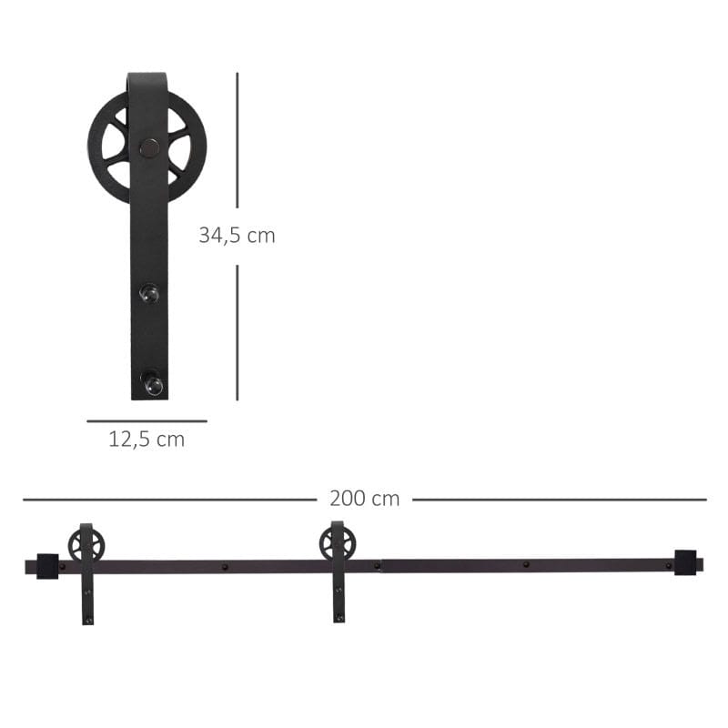 Herraje Puerta Corredera 200 cm Kit de Rieles Deslizantes para Puerta de Granero de Madera Acero al Carbono Baño Cocina Dormitorio Negro