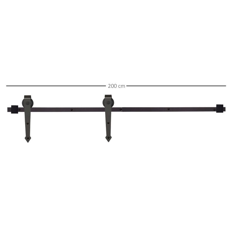 200cm/6.6FT Herraje para Puerta Corredera Tipo Flecha Kit de Accesorios para Puerta Corrediza Granero de Madera con Guía de Suelo Riel Acero al Carbono Negro