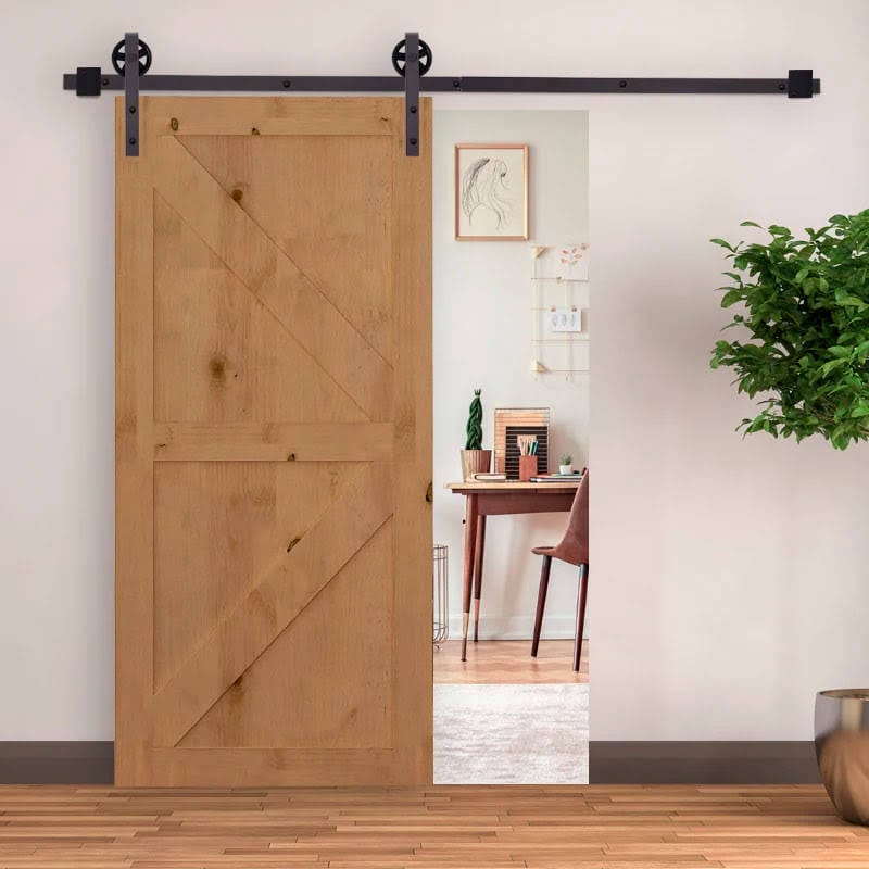 6FT/183cm Herraje para Puerta Corredera Kit de Accesorios para Puerta Corrediza de Madera con Guía de Suelo Riel de Acero al Carbono Café Oscuro