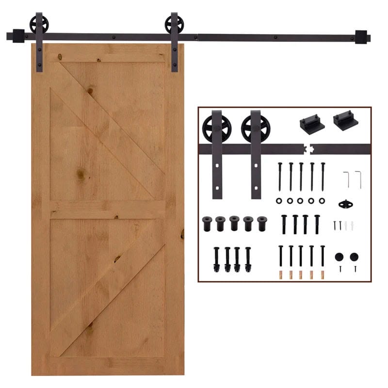 6FT/183cm Herraje para Puerta Corredera Kit de Accesorios para Puerta Corrediza de Madera con Guía de Suelo Riel de Acero al Carbono Café Oscuro