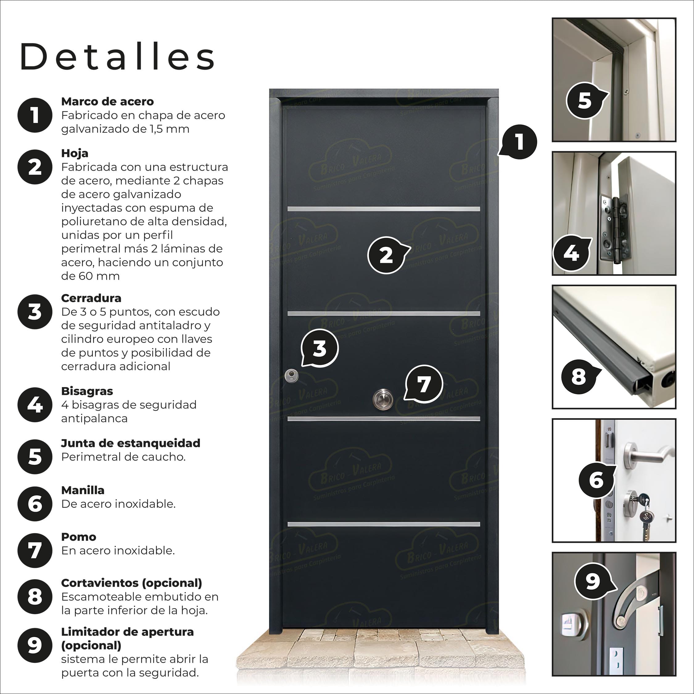 Puerta Acorazada Cintia FM Gris Oxidon Sagacor 100