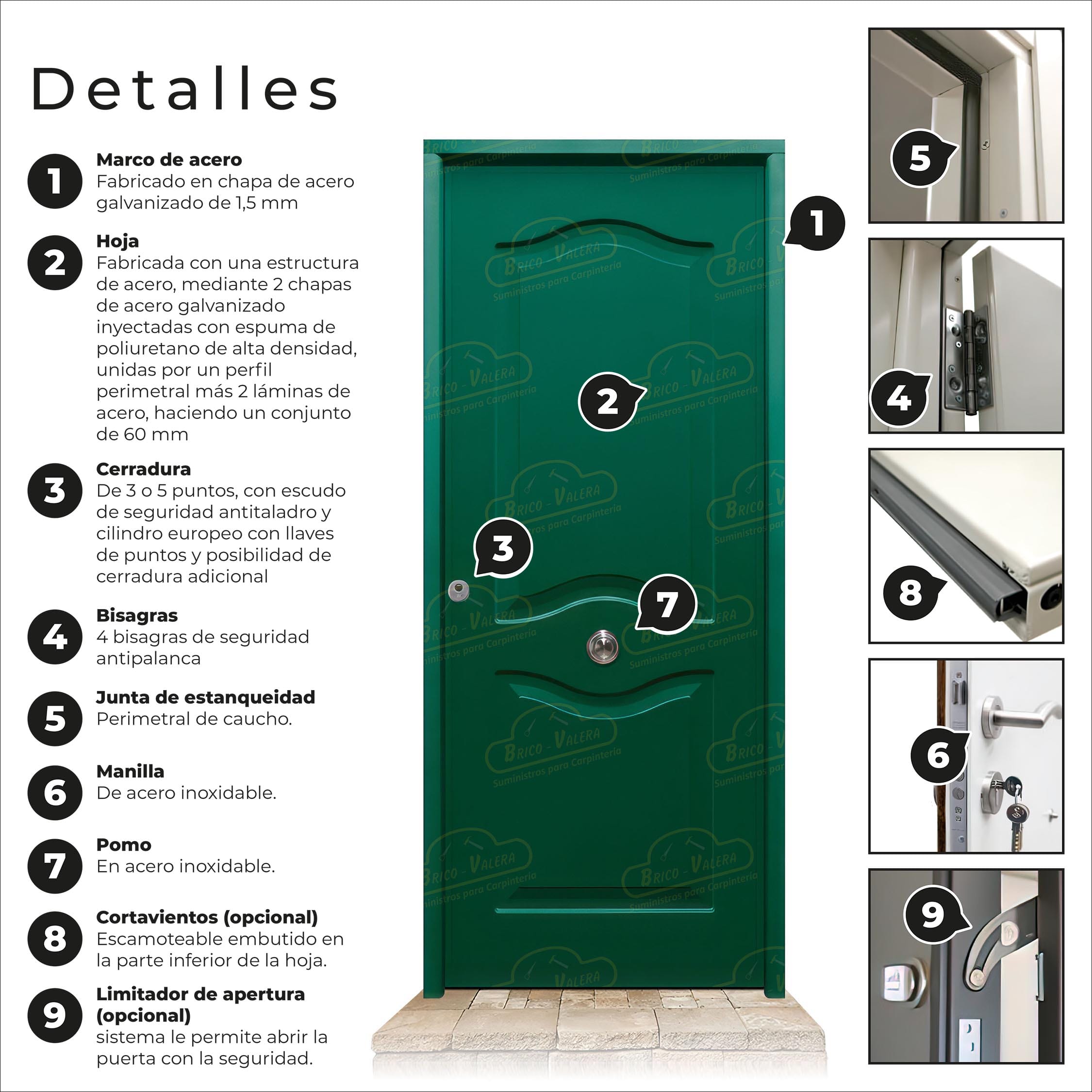 Puerta Acorazada Provenzal Verde Musgo 6005 Sagacor 100