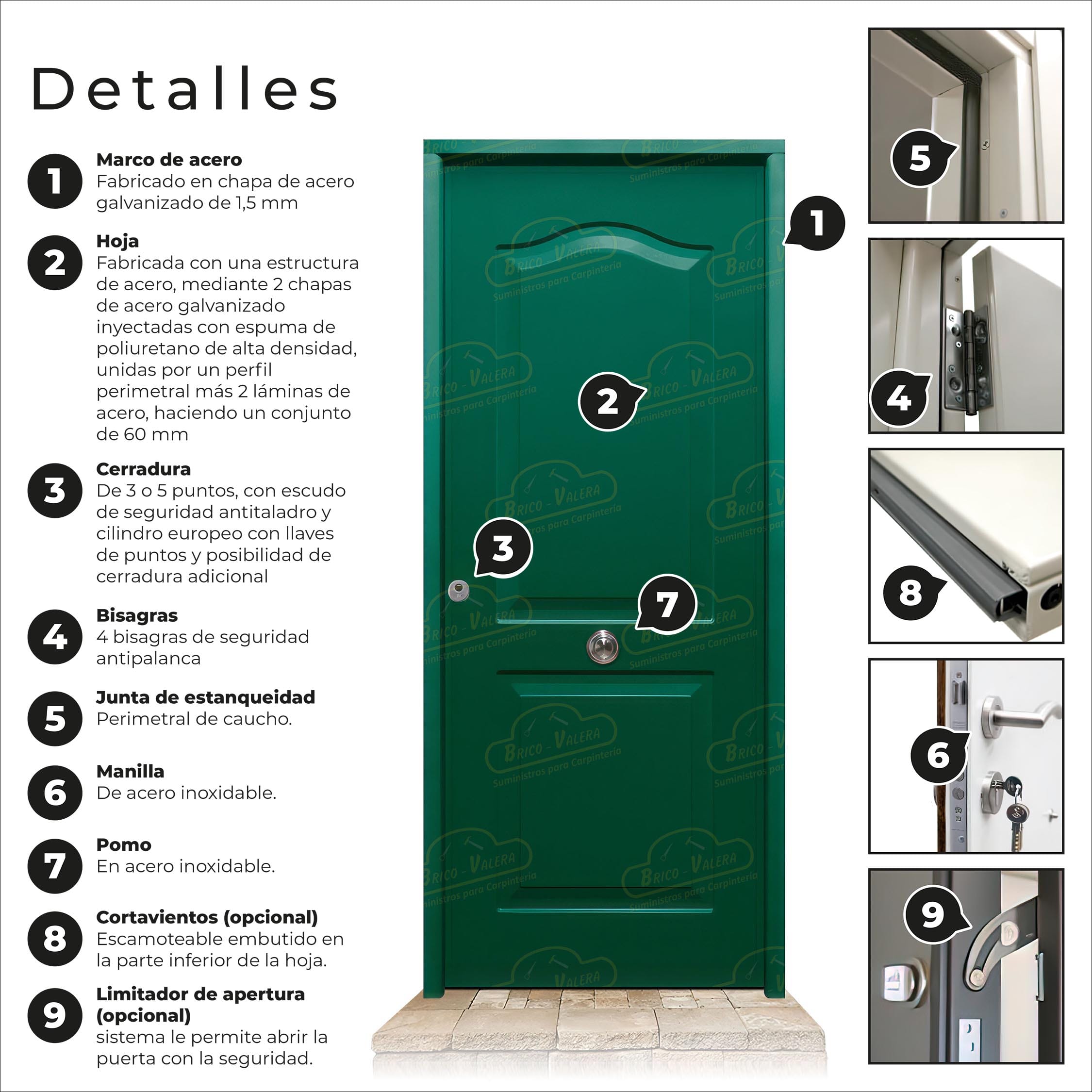 Puerta Acorazada Semiprovenzal Verde Musgo 6005 Sagacor 100