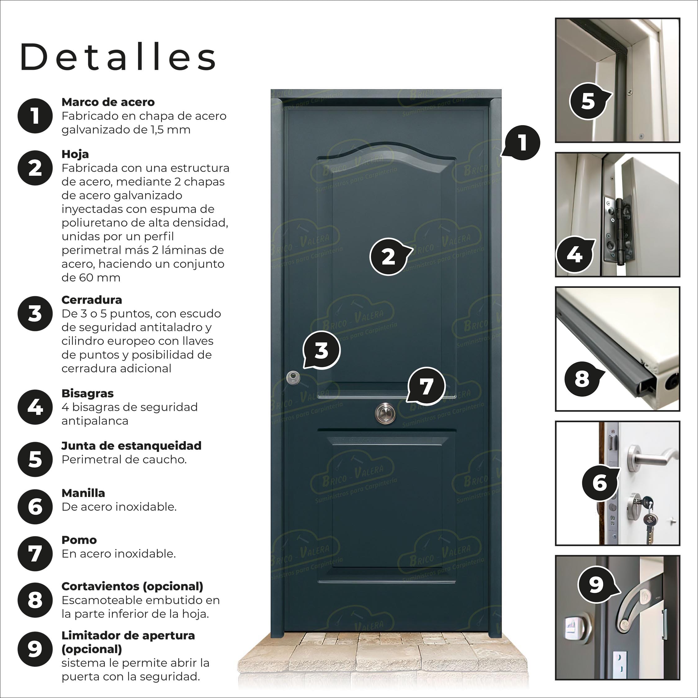 Puerta Acorazada Semiprovenzal Gris Antracita 7016 Sagacor 100