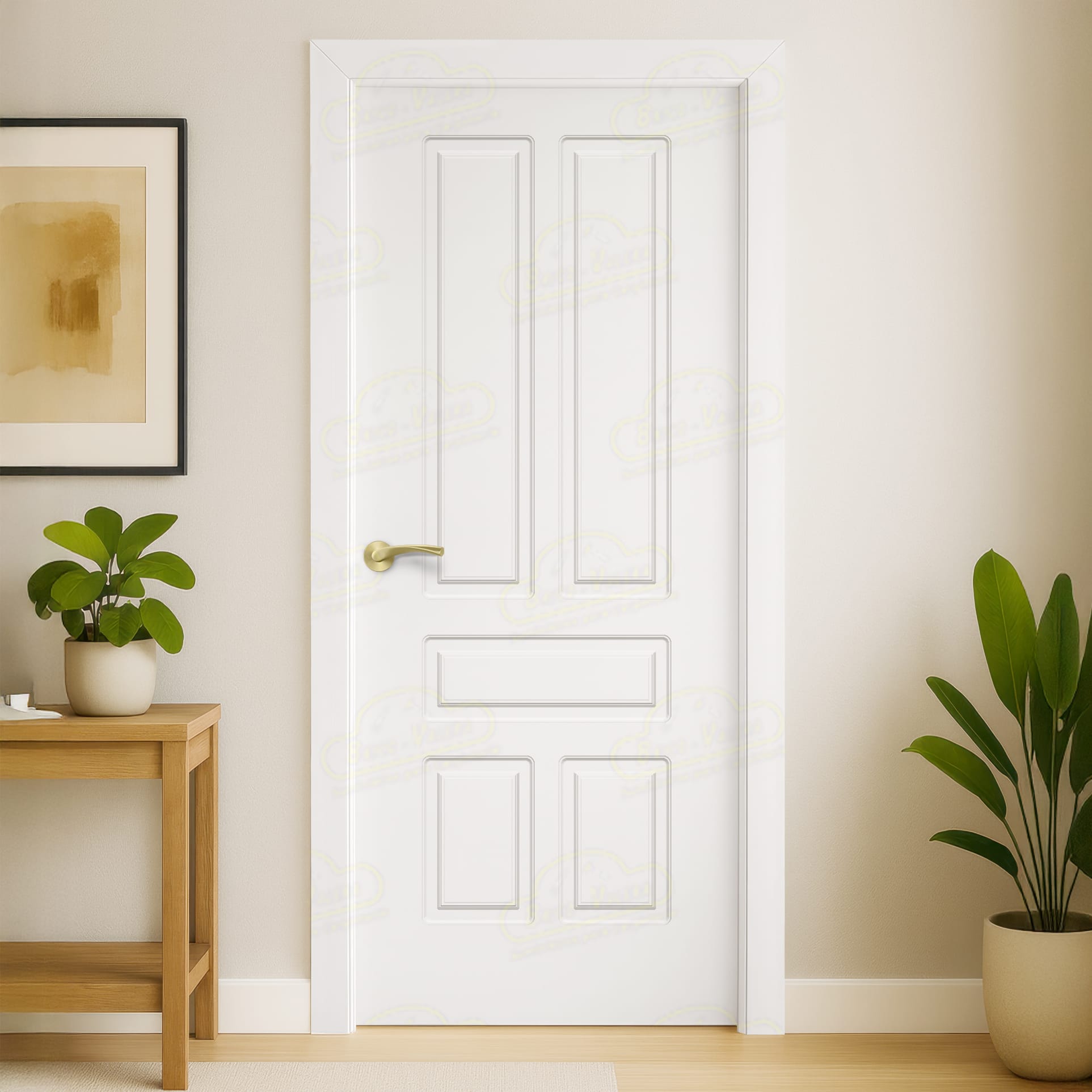 Puerta Maciza Aranjuez Lacada Blanca con Manillas Doradas 