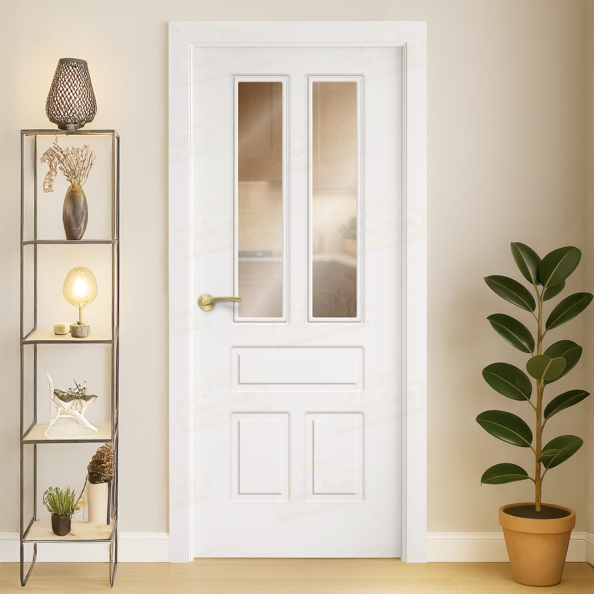 Puerta Maciza Aranjuez V2 Lacada Blanca con Manillas Doradas 