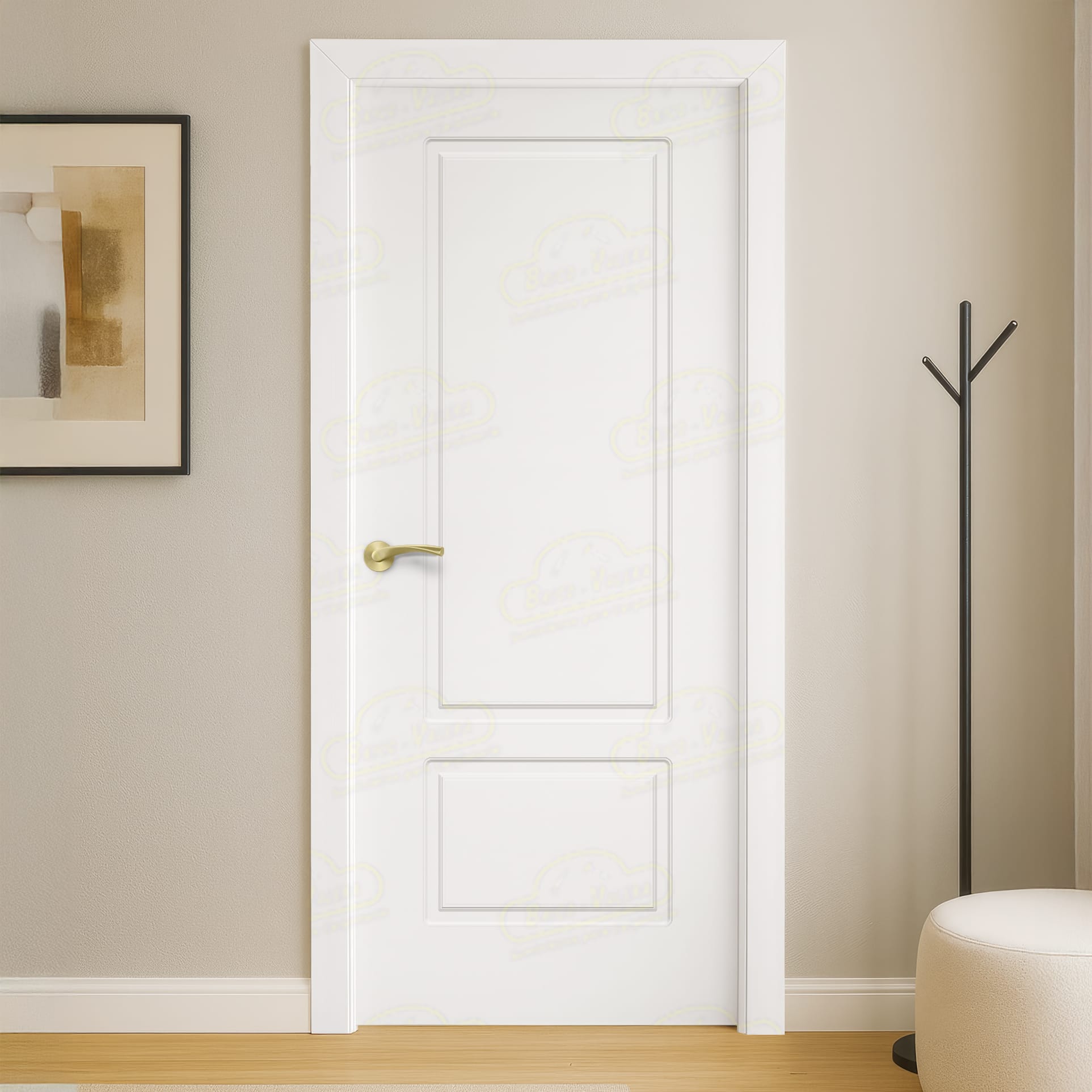 Puerta Maciza P-12 Lacada Blanca con Manillas Doradas 