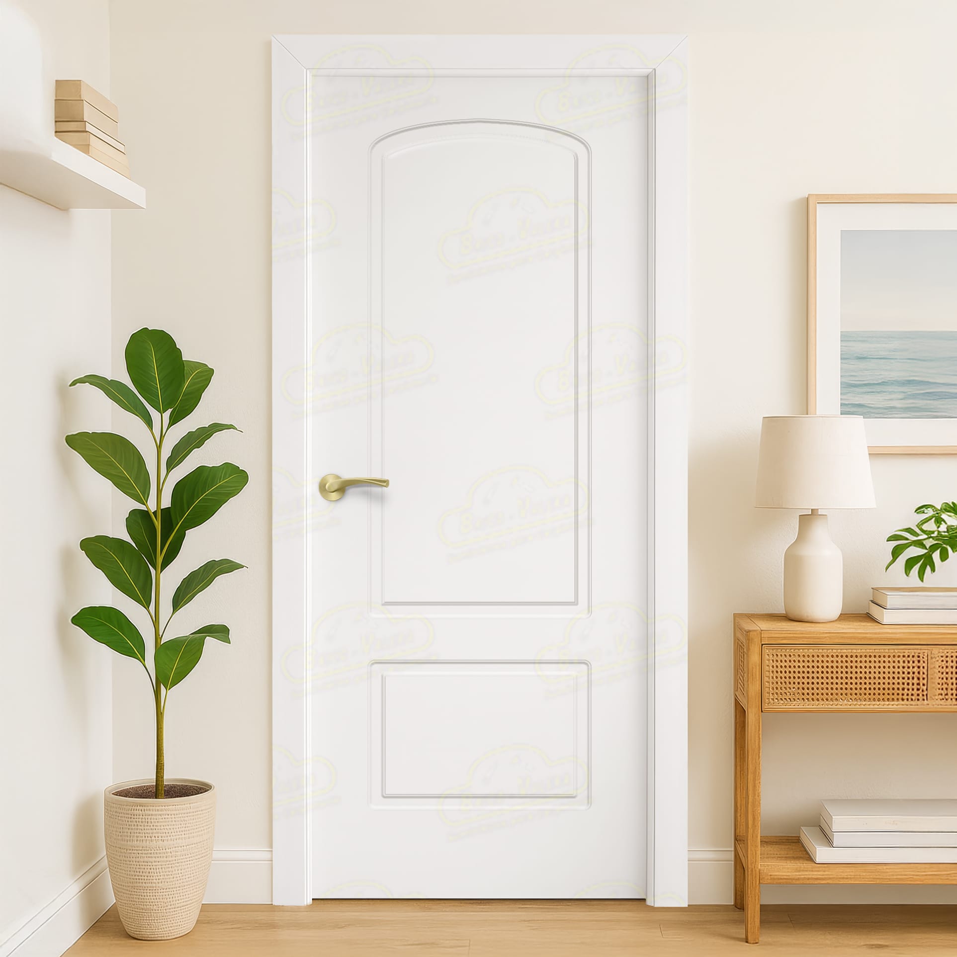 Puerta Maciza P72 Lacada Blanca con Manillas Doradas 