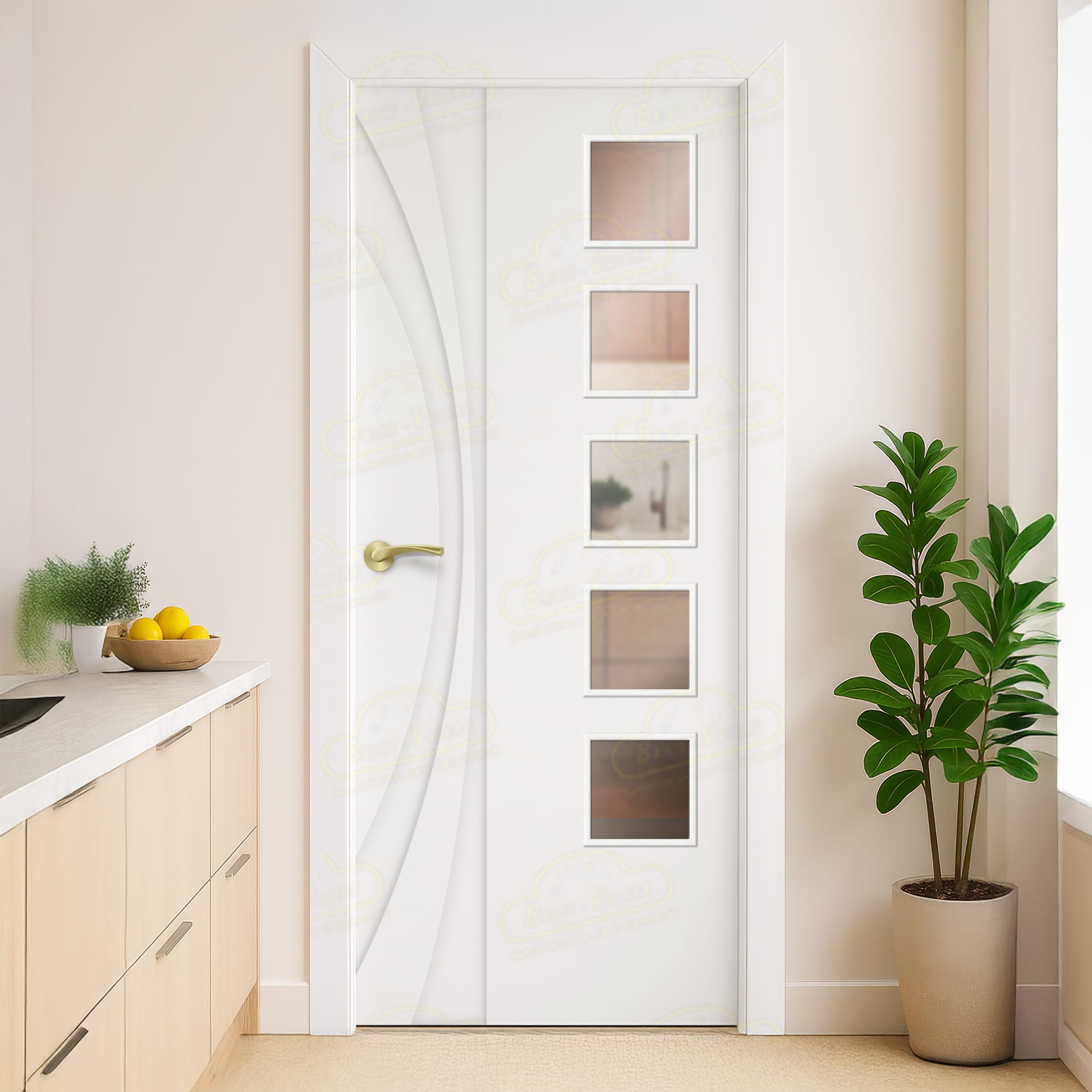 Puerta Maciza PL-Madrid BV5L Lacada Blanca con Manillas Doradas 