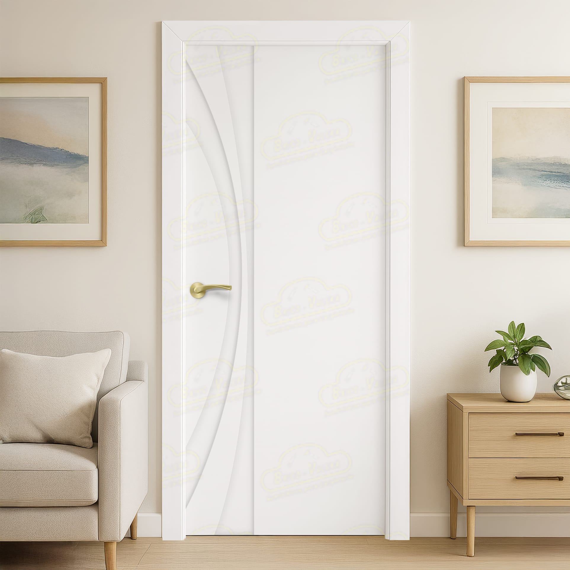 Puerta Maciza PL-Madrid Lacada Blanca con Manillas Doradas 