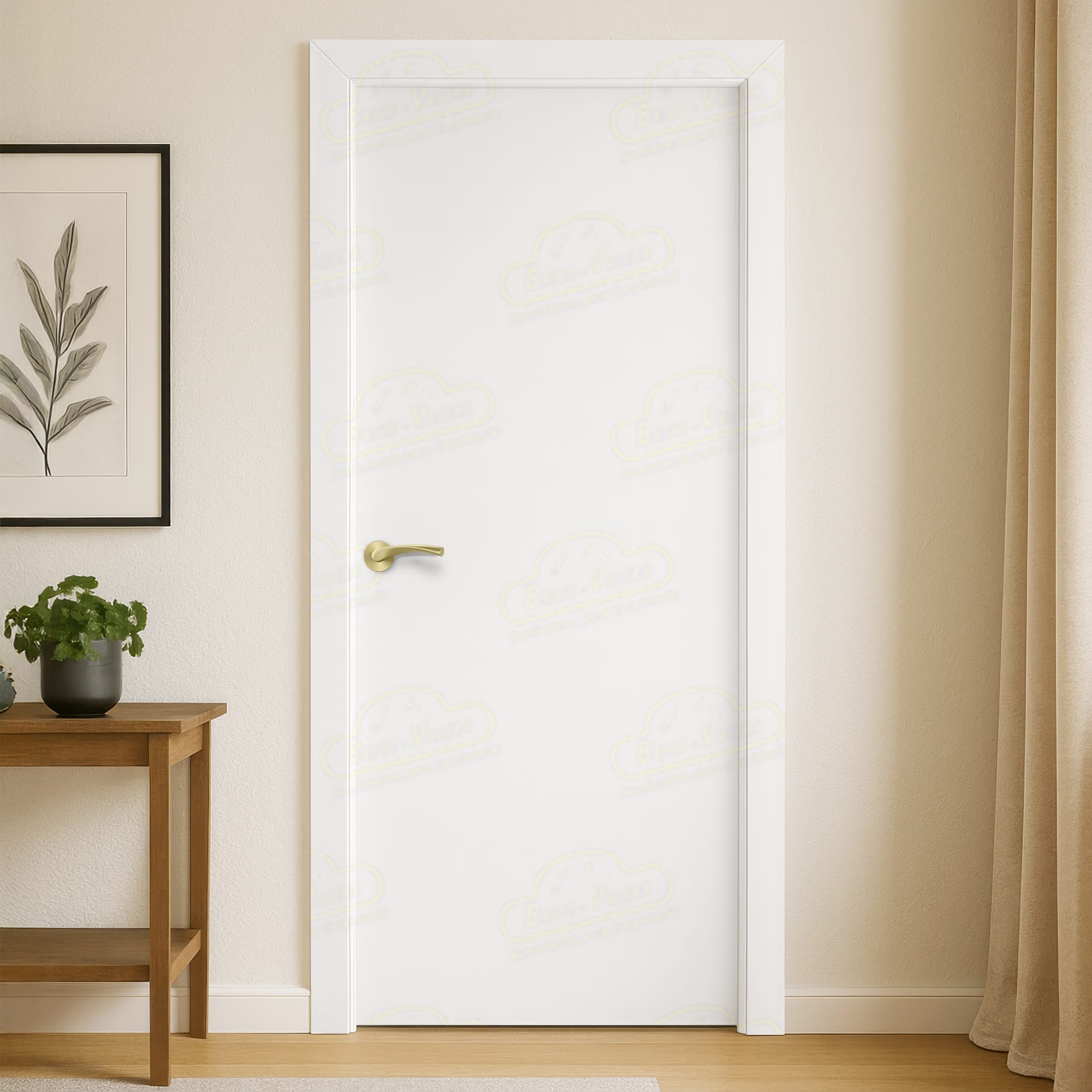 Puerta Maciza PL1 Lacada Blanca con Manillas Doradas 