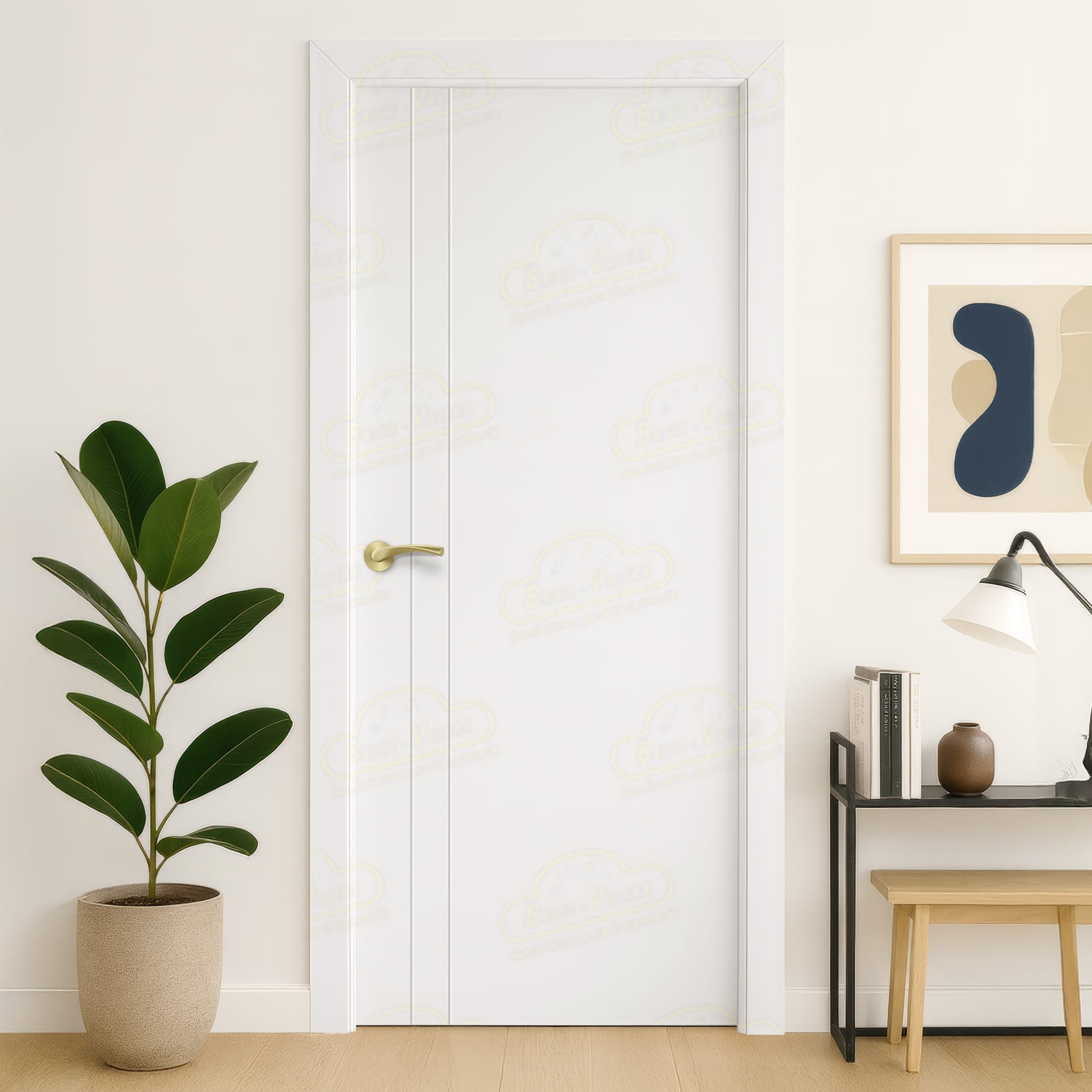 Puerta Maciza PV2 Lacada Blanca con Manillas Doradas 