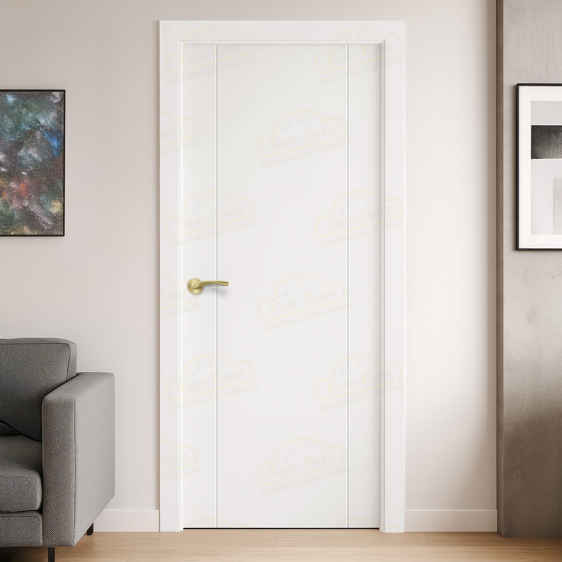 Puerta Maciza PVP1 Lacada Blanca con Manillas Doradas 