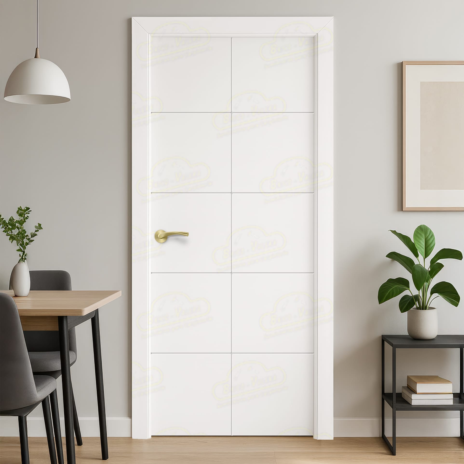 Puerta Maciza PVT10 Lacada Blanca con Manillas Doradas 