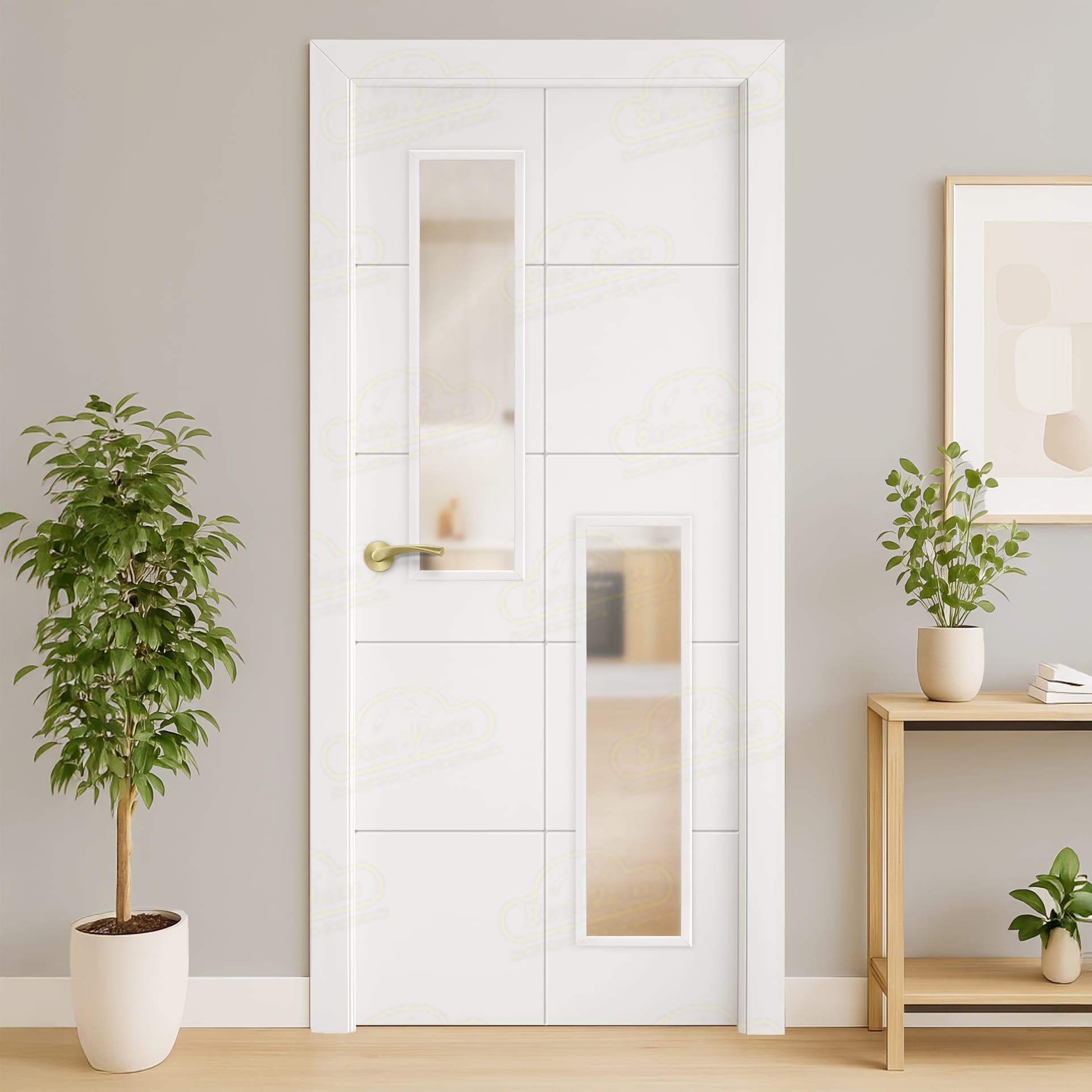 Puerta Maciza PVT10 V2 Lacada Blanca con Manillas Doradas 