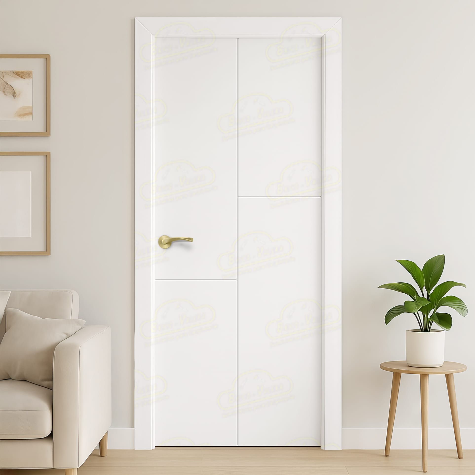 Puerta Maciza PVT4 Lacada Blanca con Manillas Doradas 