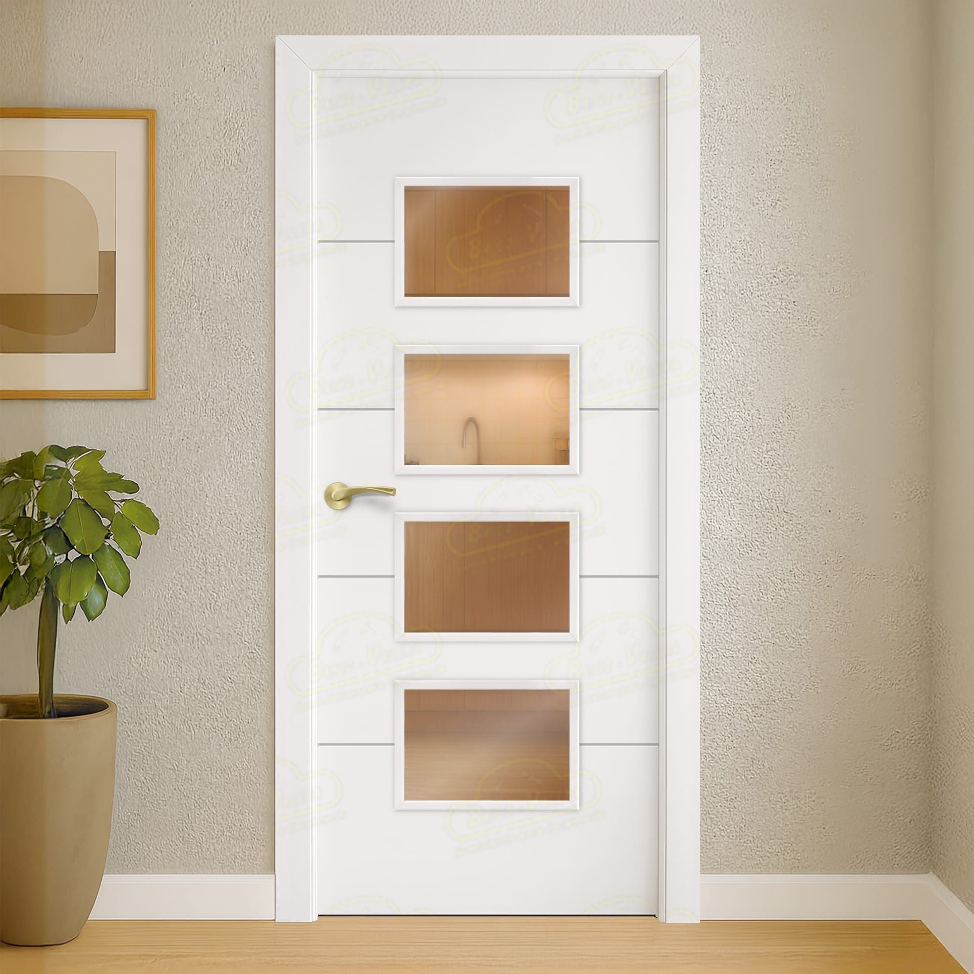 Puerta Maciza PVT5 BV4 Lacada Blanca con Manillas Doradas PROMO: CRISTALES MATE GRATIS