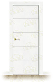 Puerta Premium PVT5 Lacada Blanca con Manillas Doradas de Interior en Block (Maciza)