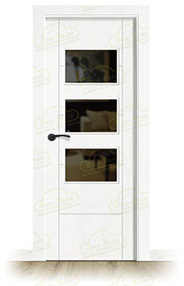 Puerta Premium PVP5-BV3Z Lacada Blanca con Manillas Negras de Interior en Block (Maciza)