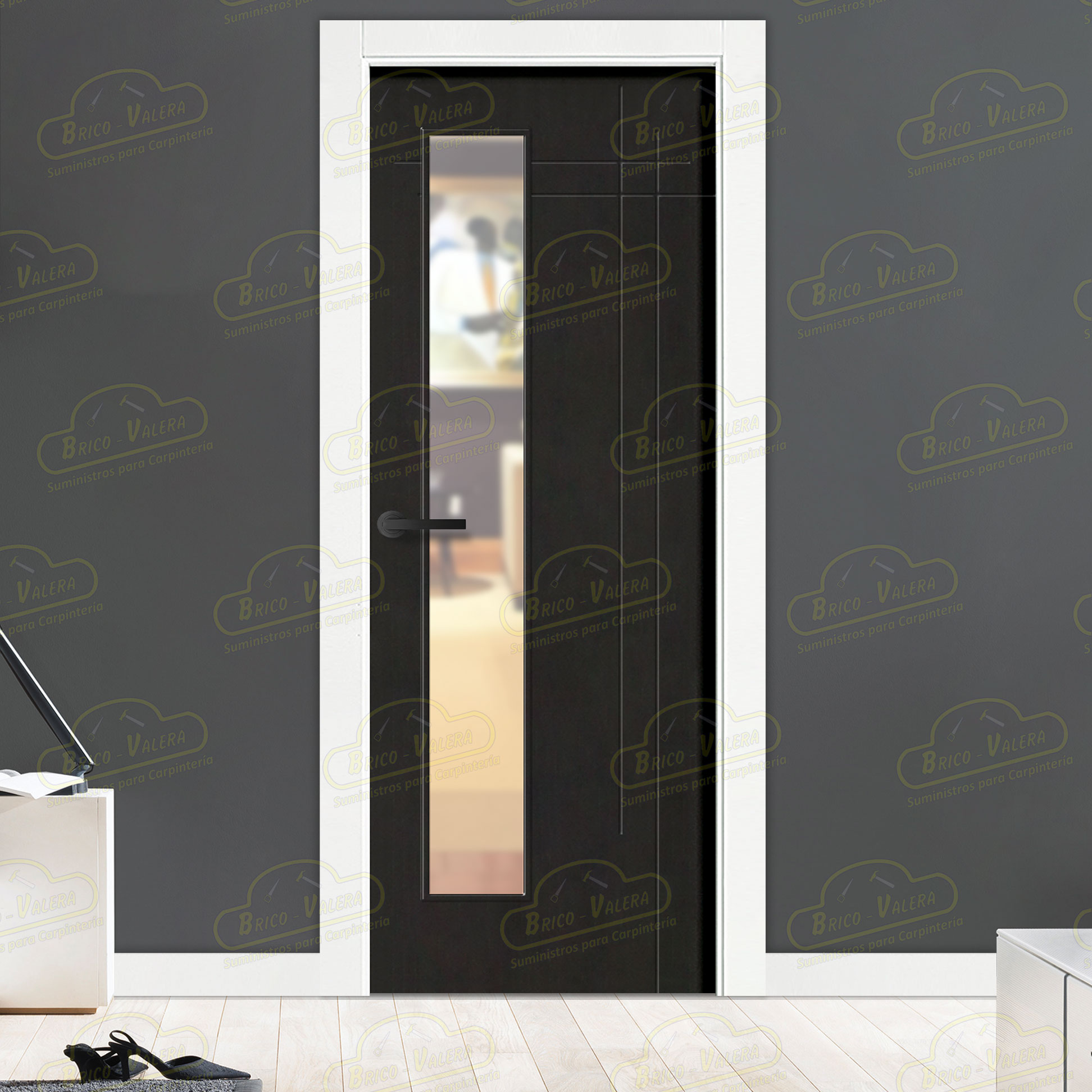 Puerta Premium GAUSS-V1L Lacada Blanca y Negra de Interior en Block (Maciza)