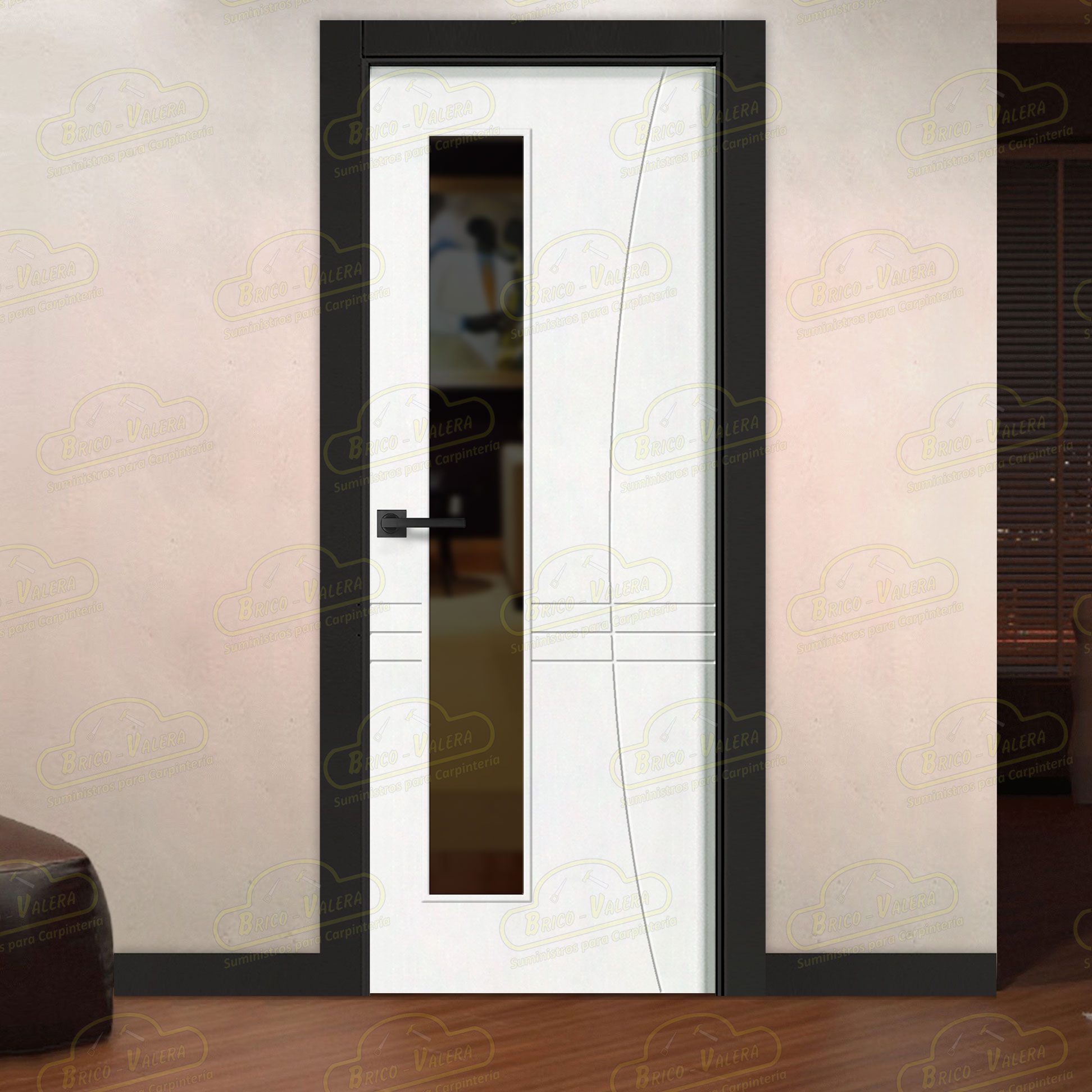 Puerta Premium LP-500-V1L Lacada Blanca y Negra de Interior en Block (Maciza)